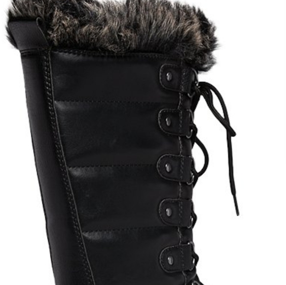 Black Faux Fur Cuff Lace Up Boots - Picture 3 of 8